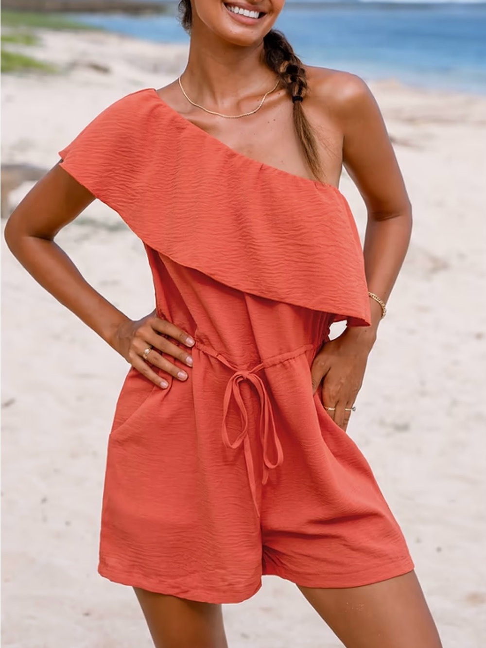 CUPSHE Orange One Shoulder Romper